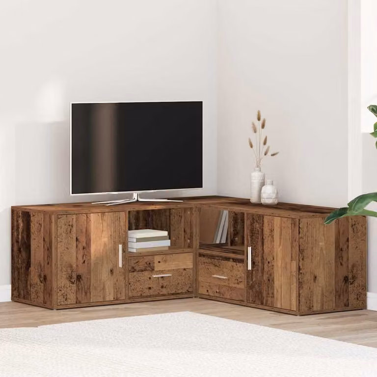 Mobile Angolare vidaXL in Legno Antico Marrone con Ripiani e Cassetti L: 200 cm, P: 40 cm, H: 45 cm