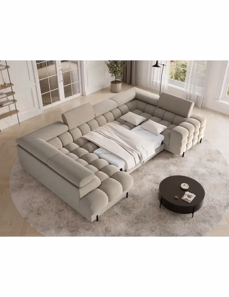 Divano panoramico convertibile FACTORY MEUBLORAMA beige a 3 posti con angolo sinistro e cassapanca con seduta sollevabile – 2