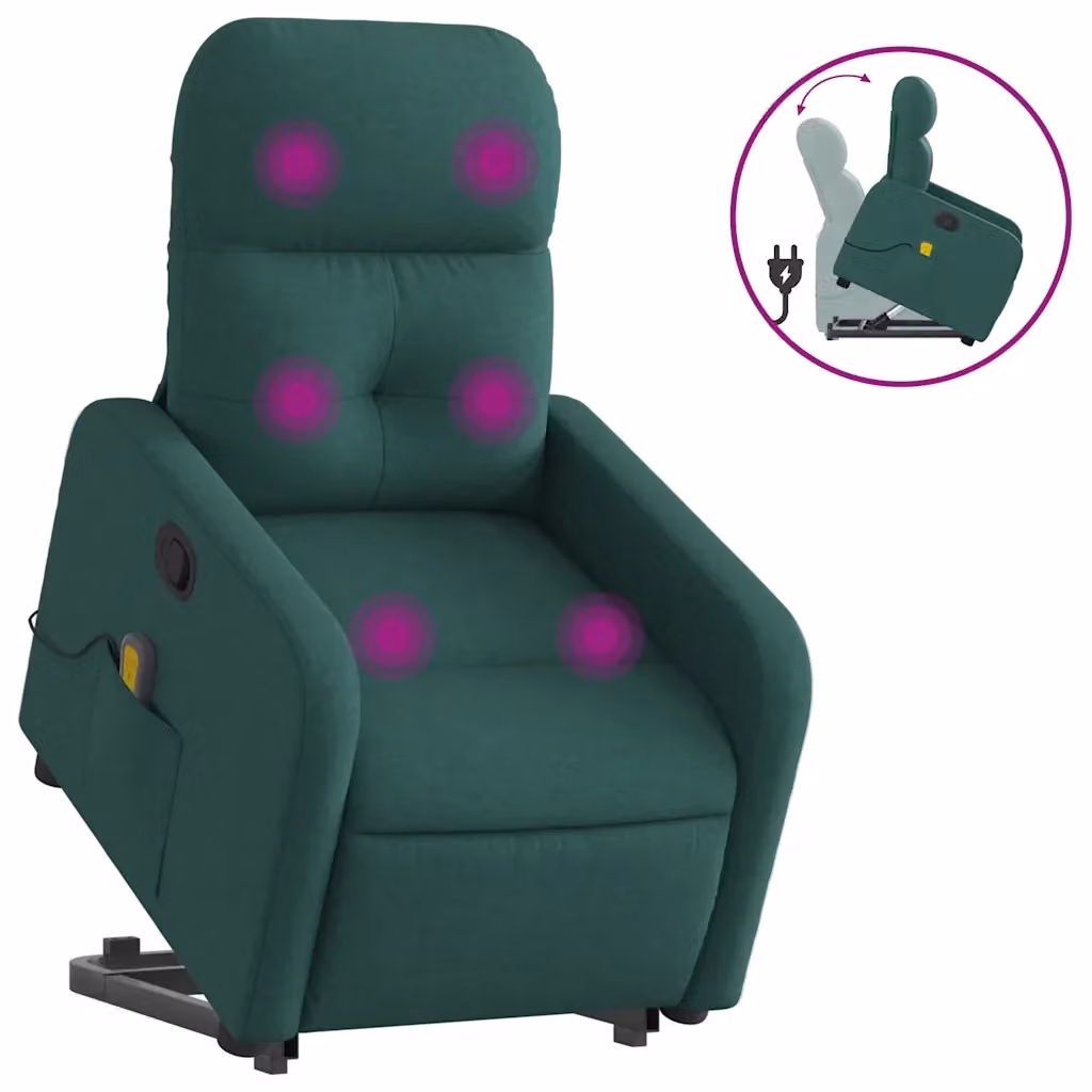 Poltrona Alzapersona con Assistenza Elettrica vidaXL Verde in Tessuto e Schiuma – 2
