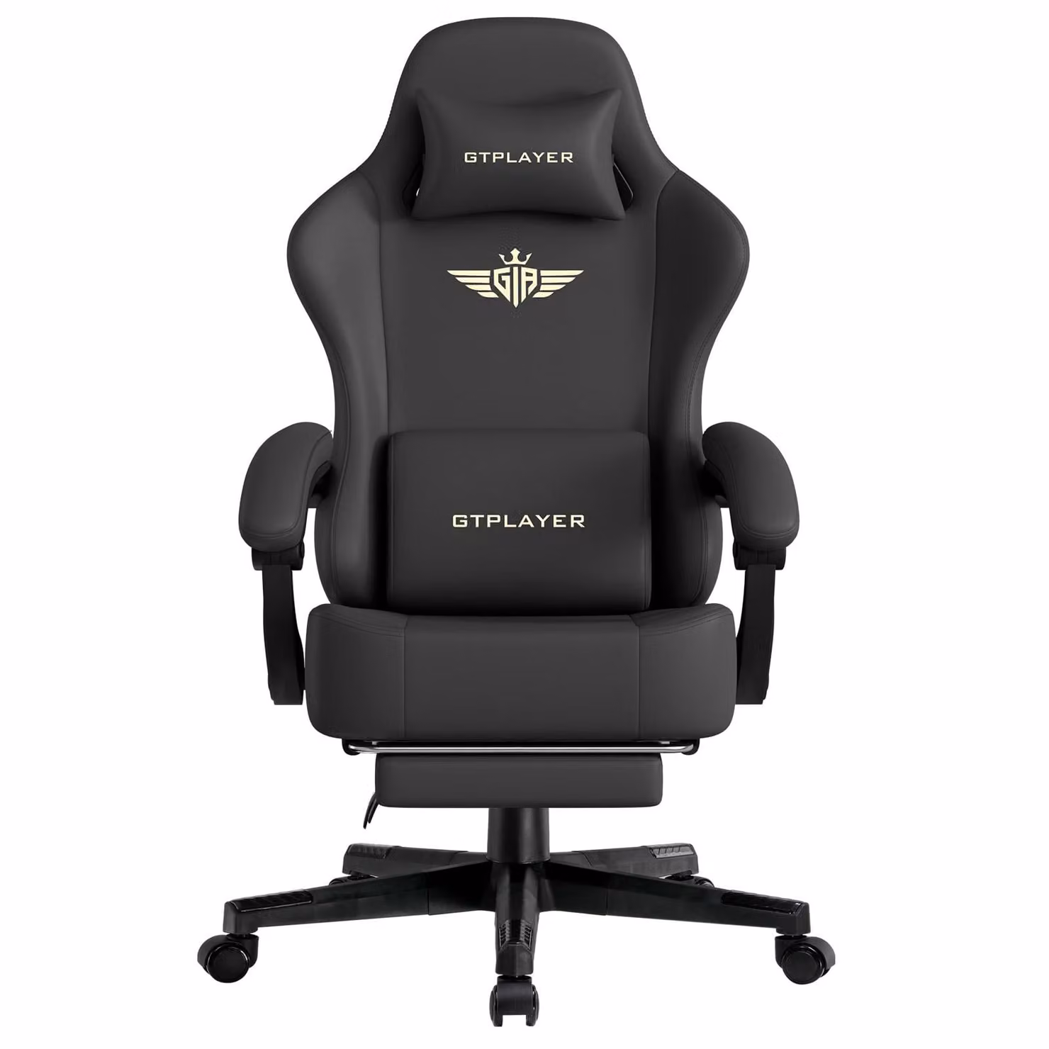GTPLAYER sedia da gioco Poltrona da gioco ergonomica Sedia da scrivania Sedia da ufficio con cuscino di seduta in Pelle finta e piuma, braccioli di collegamento, con poggiapiedi