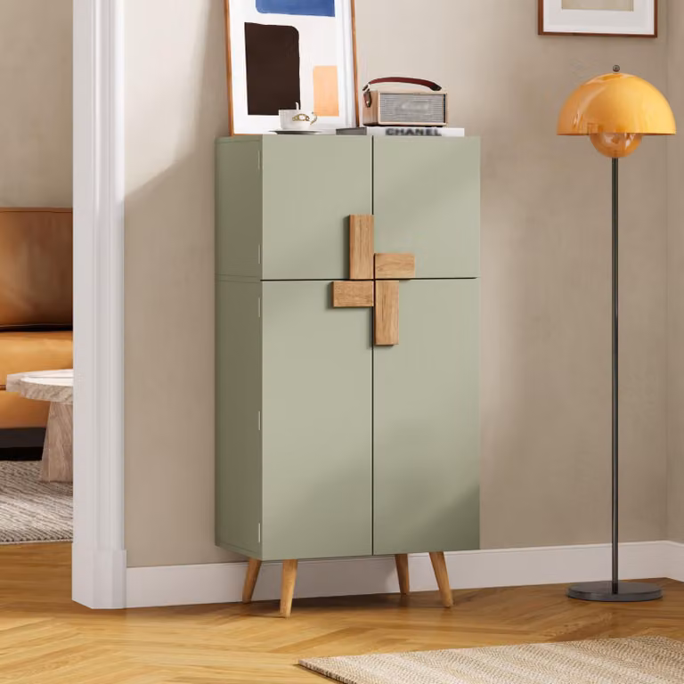 Mobiletto da cucina MODFU, 60x35x120 cm, dispensa con ripiani regolabili, mobiletto alto contenitore con 4 ante e ripiani portaoggetti, colore verde
