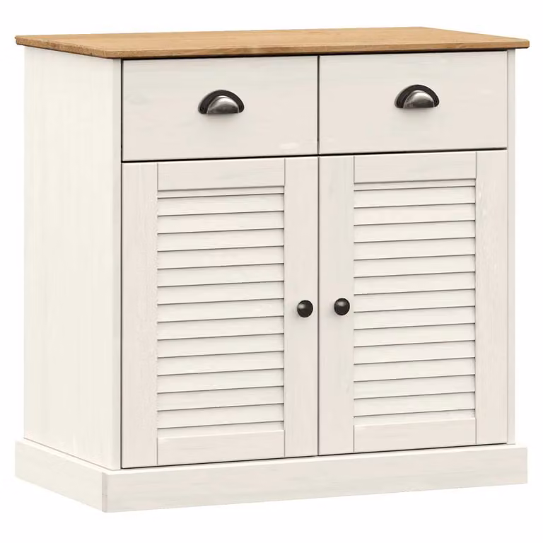Credenza Cassetti VIGO Bianco 78x40x75 cm Legno Massello Pino
