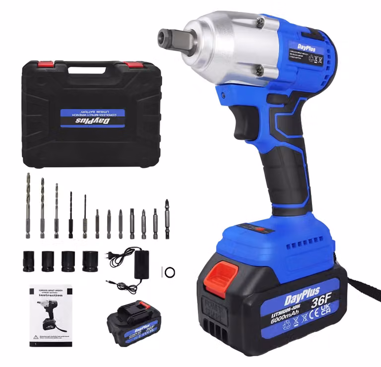 Avvitatore a percussione a batteria - Avvitatore per bulloni a batteria - Attacco quadrato da 1,27 cm - 21 V - Batteria agli ioni di litio da 6,0 Ah - Inserimenti da 14/17/19/22 mm - Batteria inclusa - Colore blu