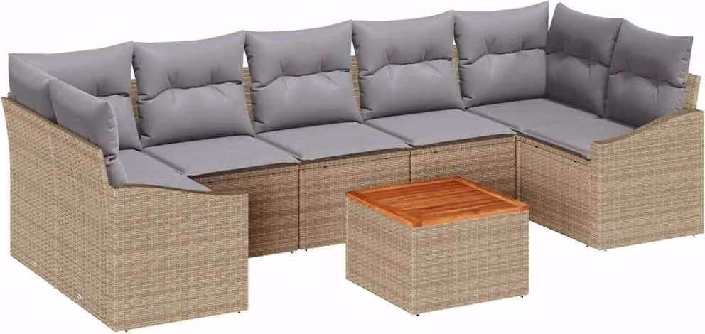 Set Divano da Giardino 8 pcs Beige e Grigio Chiaro polyrattan