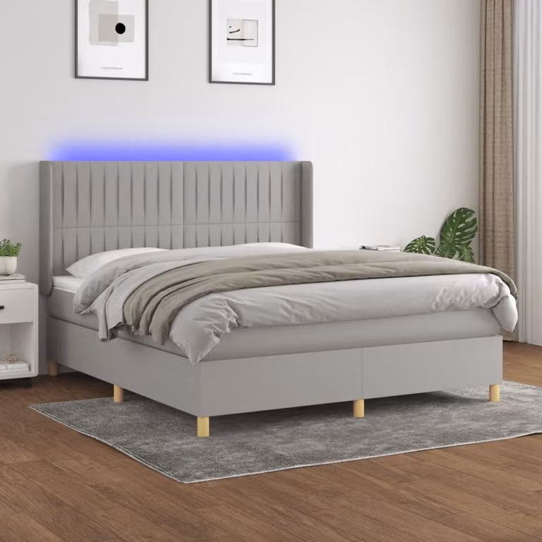 Letto Ibrido con Materasso e Illuminazione LED vidaXL, Grigio Chiaro, L/P/H: 180 x 200 x 128 cm