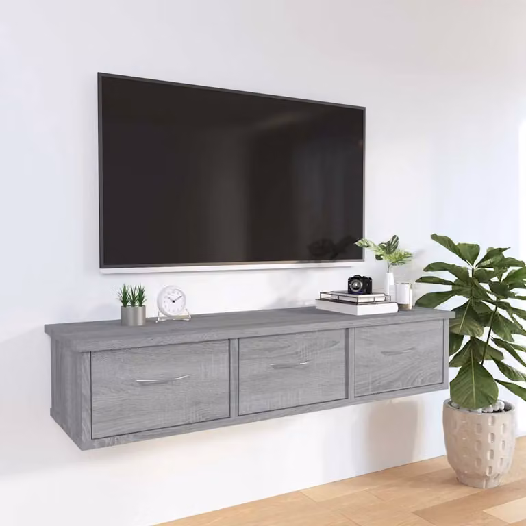 Mobile a muro vidaXL in legno multistrato e MDF, Grigio Sonoma, L 88 cm x P 26 cm x H 18,5 cm