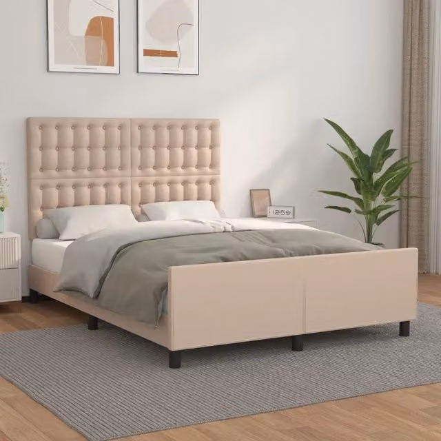 Letto con Testiera vidaXL in Similpelle Beige L/P/H: 140 x 190 cm