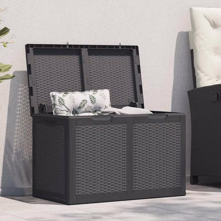 vidaXL Baule da Giardino in Rattan PP Nero L: 80,5 cm, P: 51,0 cm, H: 44,5 cm