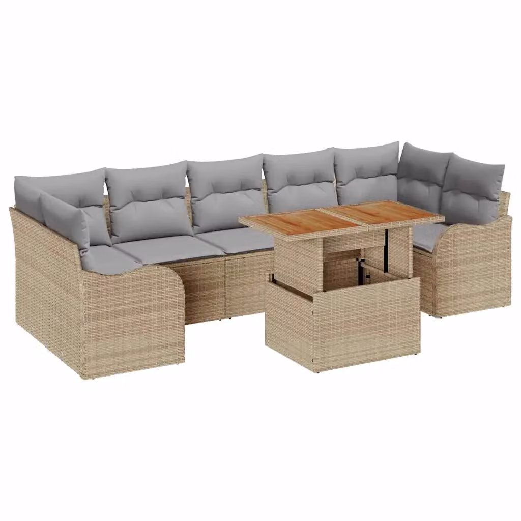 vidaXL Set Divano da Giardino a L in Polyrattan Beige con 8 Pezzi e Cuscini Inclusi – 2