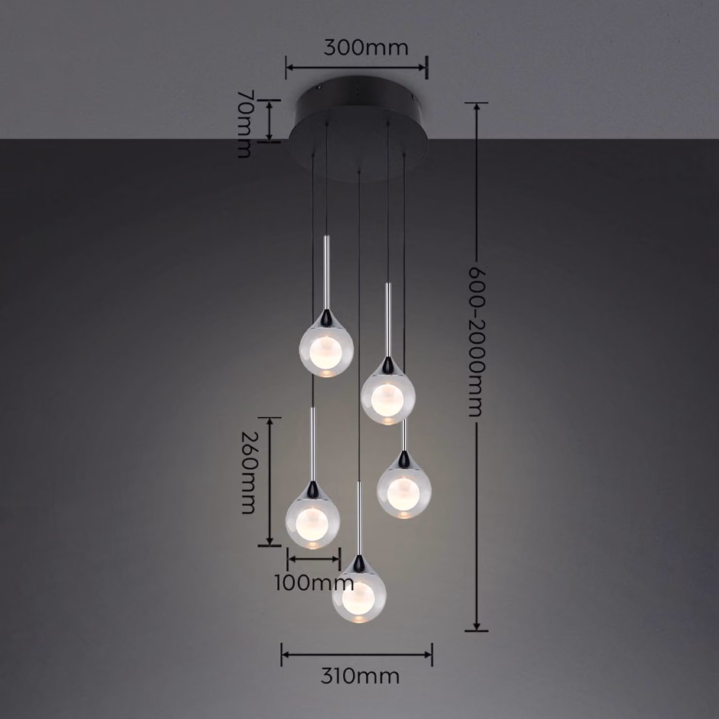Trio Lighting Lampada a sospensione Calista, dimmerabile, Cromo / Argento, Soggiorno / Sala da pranzo, Metallo, Moderno, Lampada a sospensione