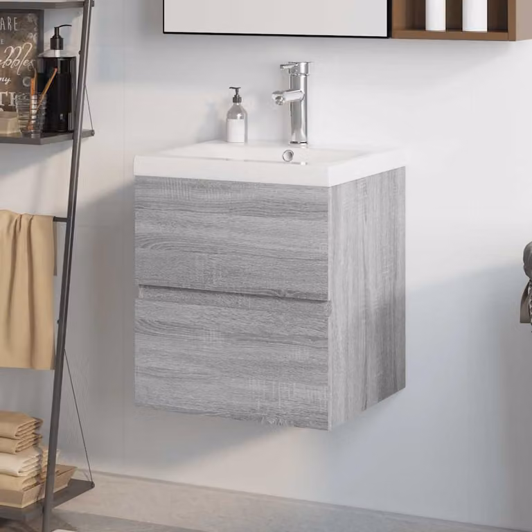 Mobile bagno con lavabo integrato vidaXL moderno in legno e MDF, Grigio e Bianco