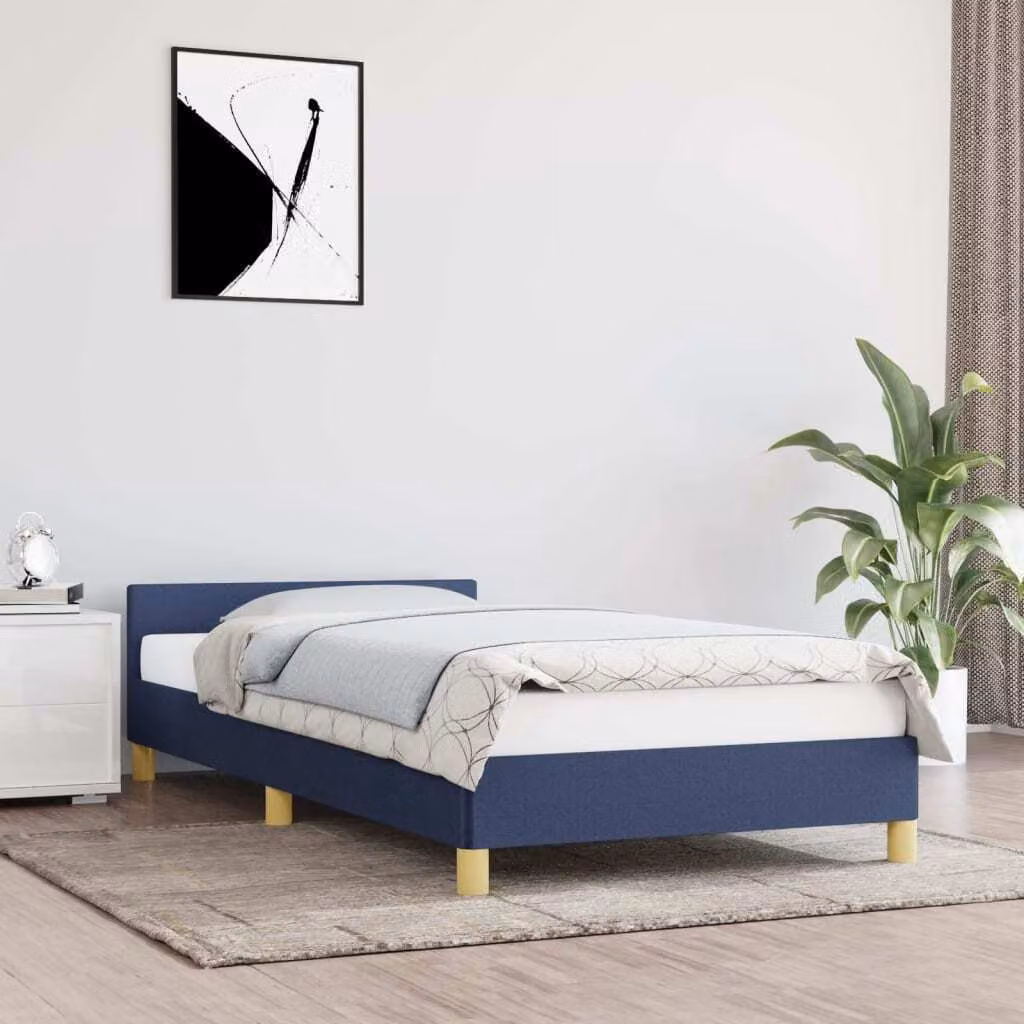 The Living Store Struttura letto con testiera blu 100x200 cm in tessuto