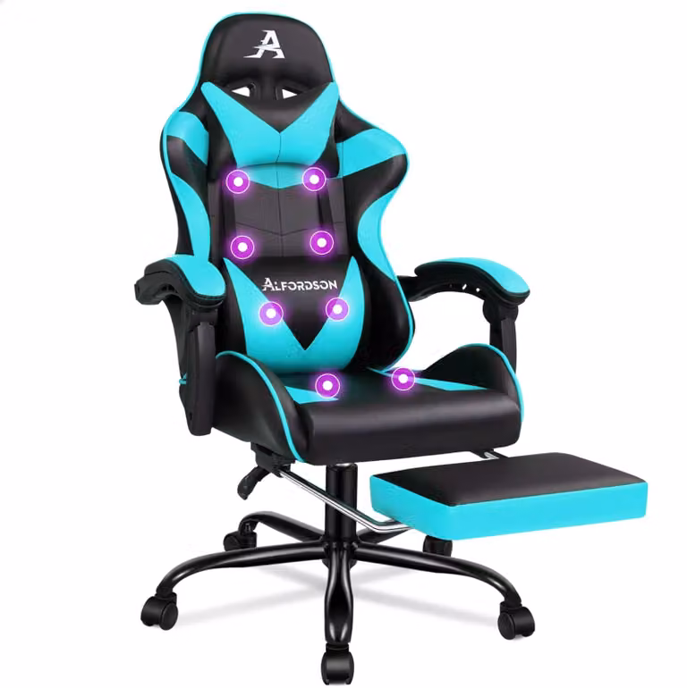 Sedia da ufficio con funzione massaggio - Rivestimento in ecopelle ciano - Capacità di carico: 180 kg - Ergonomica