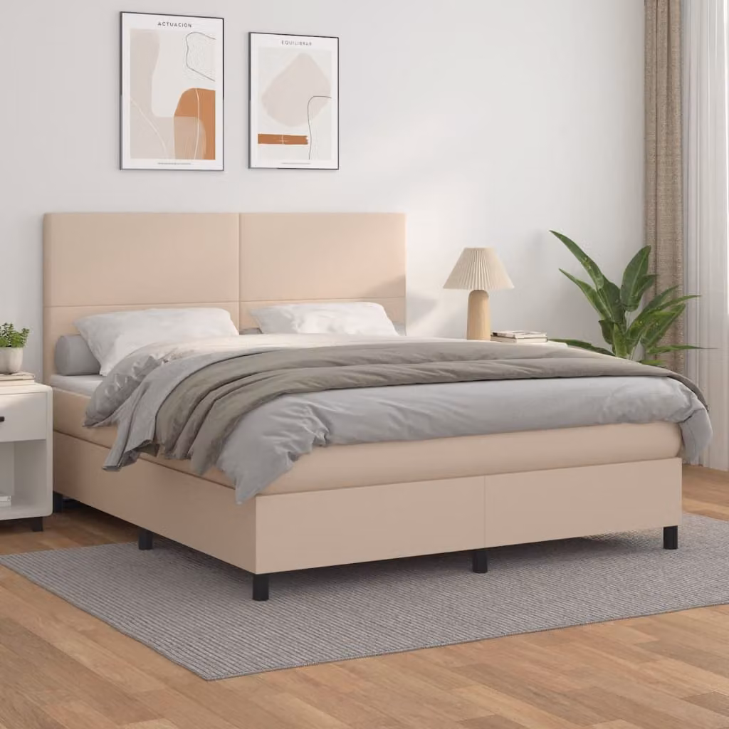 vidaXL Letto con Giroletto a Molle e Materasso Ibrido in Similpelle Cappuccino L/P/H: 180 x 200 cm