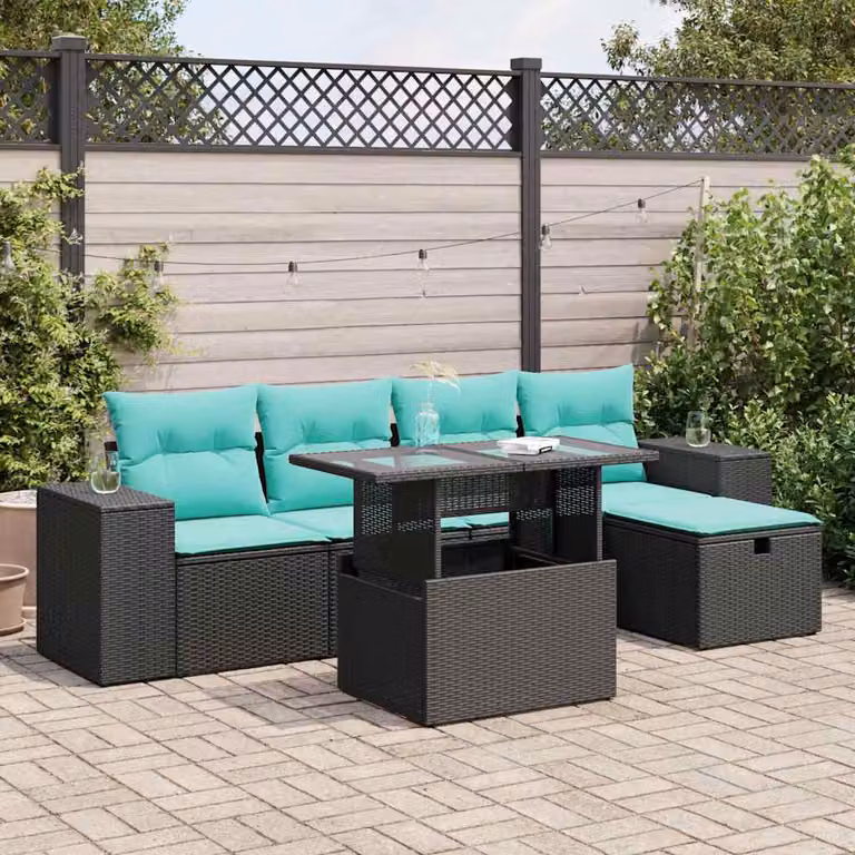 Set Divano da Giardino vidaXL 6 Pezzi in Polyrattan con Cuscini e Tavolino da Caffè Grigio