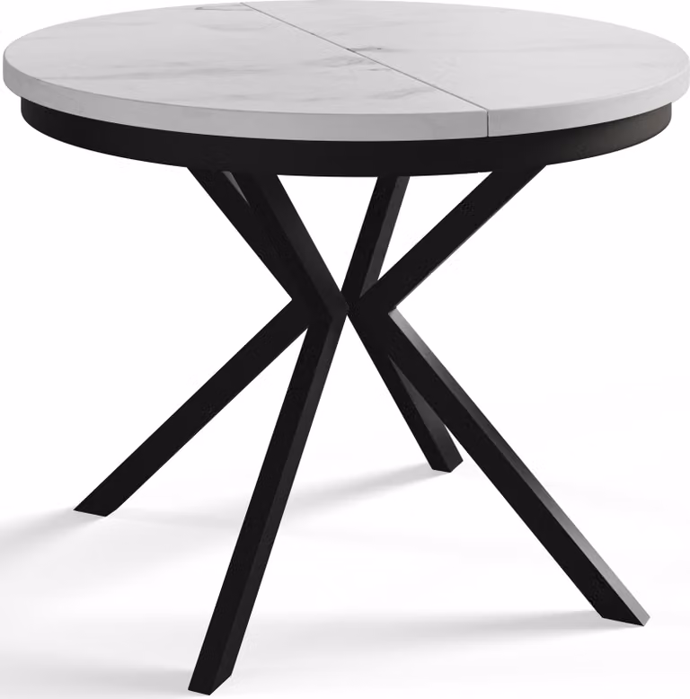 Tavolo da pranzo rotondo BERG, tavolo allungabile diametro: 90 cm/170 cm, tavolo da soggiorno colore: Marmur, con gambe in metallo nero