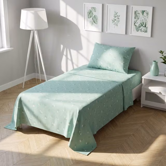Completo letto singolo fiorellini verde