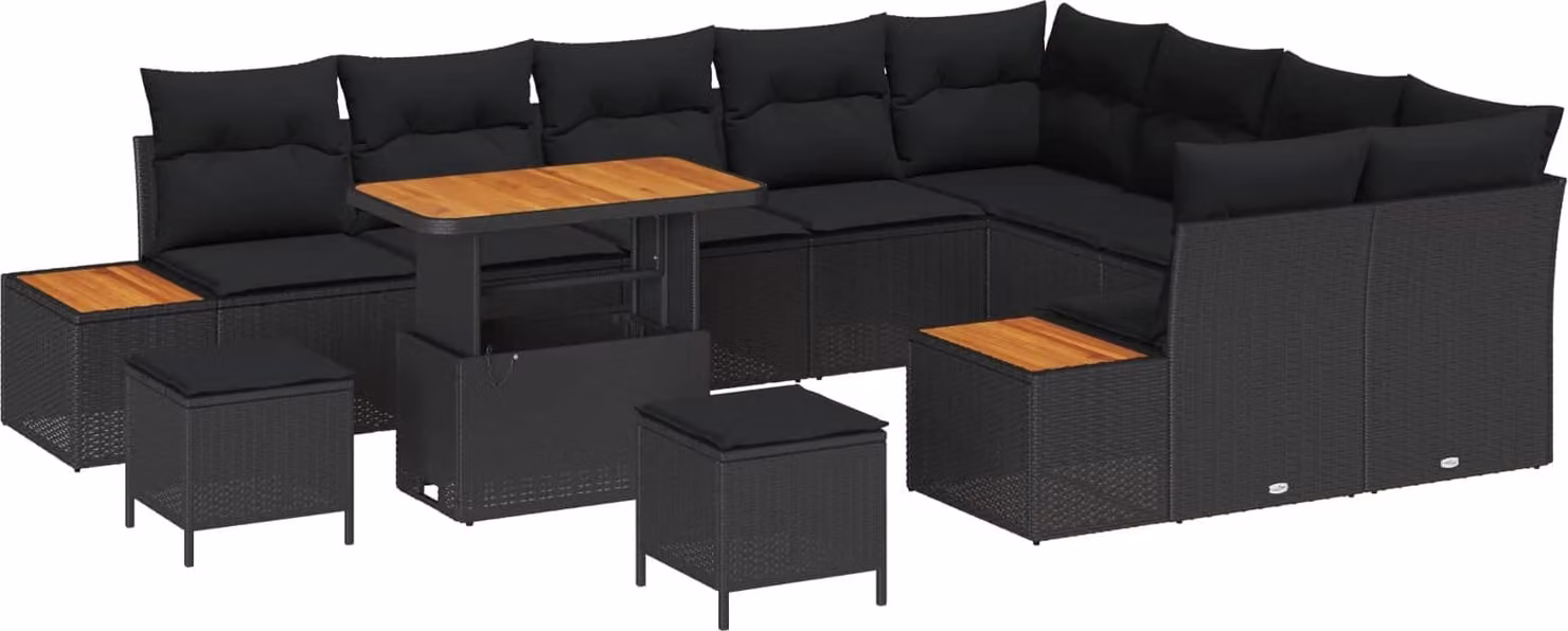 Set Divano da Giardino 12 pcs Nero polyrattan