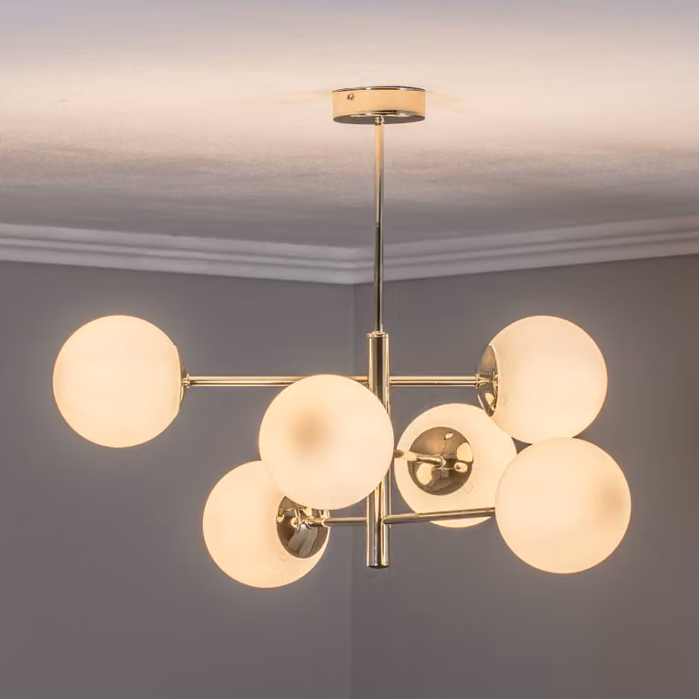 Lampada a sospensione in vetro Aurora Euluna, dimmerabile, Ottone / Oro, Soggiorno / Sala da pranzo, Metallo, Lampada a sospensione