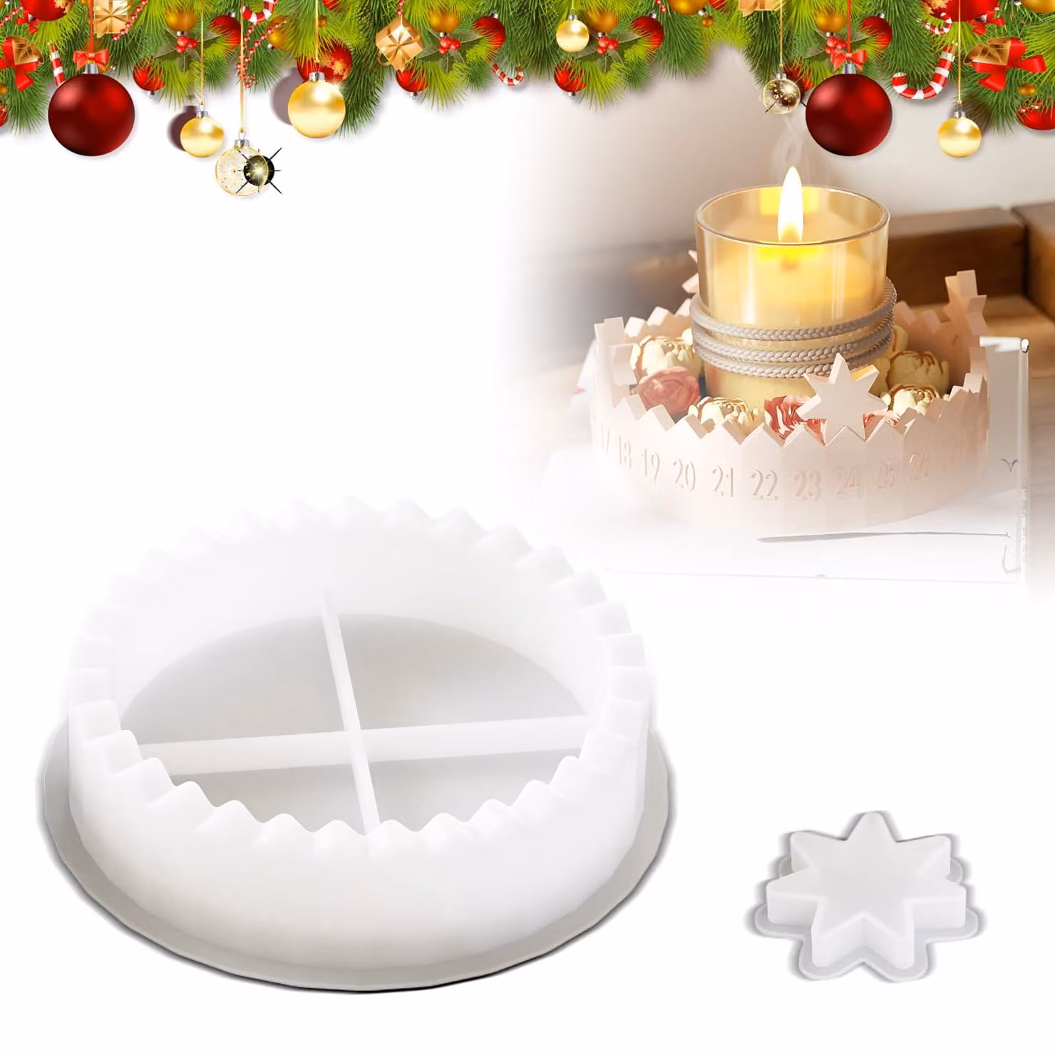 Stampi in silicone per calendari dell'Avvento, set da 2, forma a stella, resina 3D, colore bianco