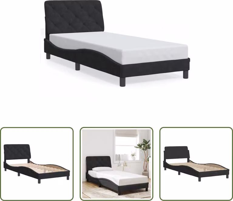 The Living Store Struttura letto con testiera nera 80x200 cm in velluto