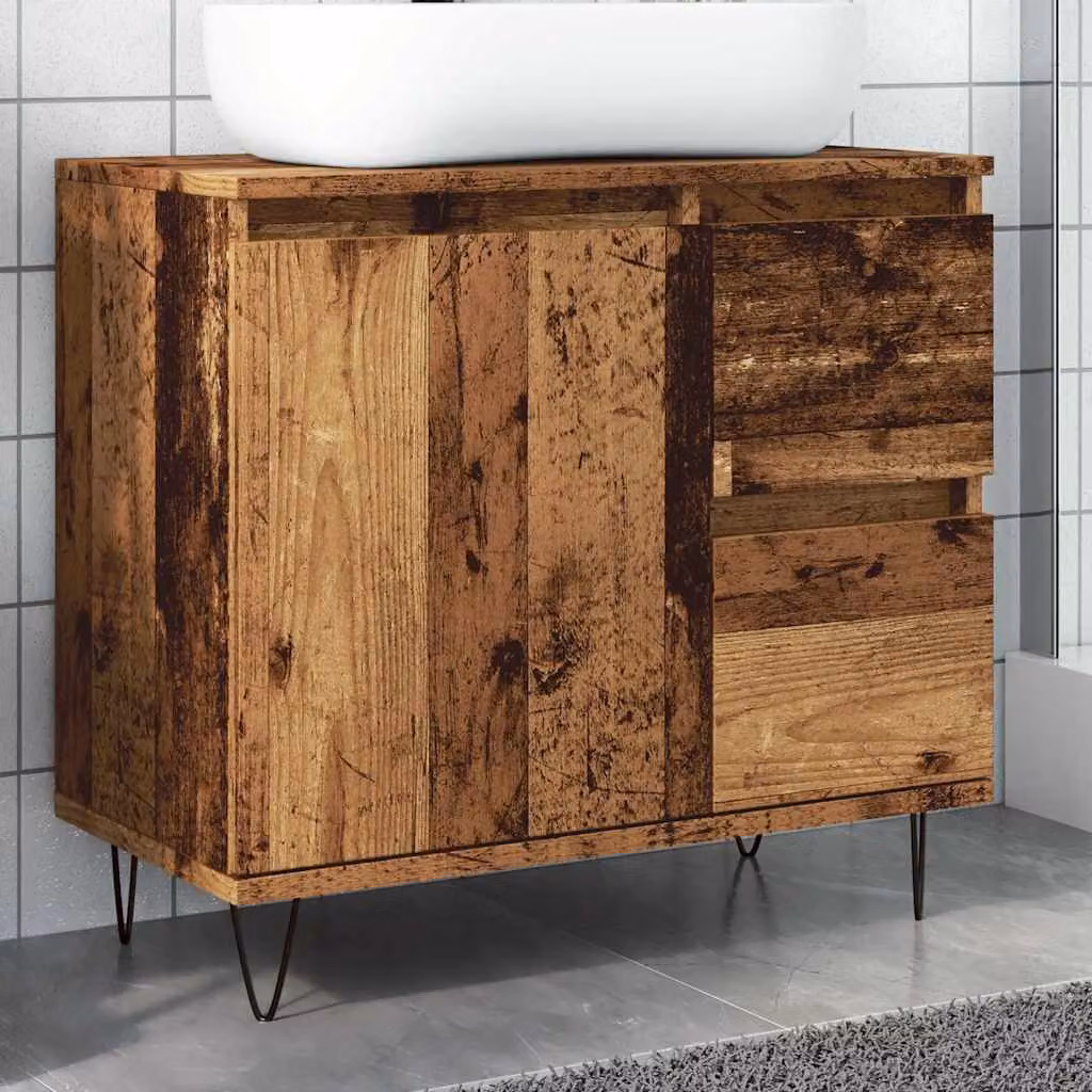 Armadietto da bagno sospeso vidaXL in stile industriale color marrone con ante a cerniera e cassetti L: 65 cm, P: 33 cm, H: 60 cm