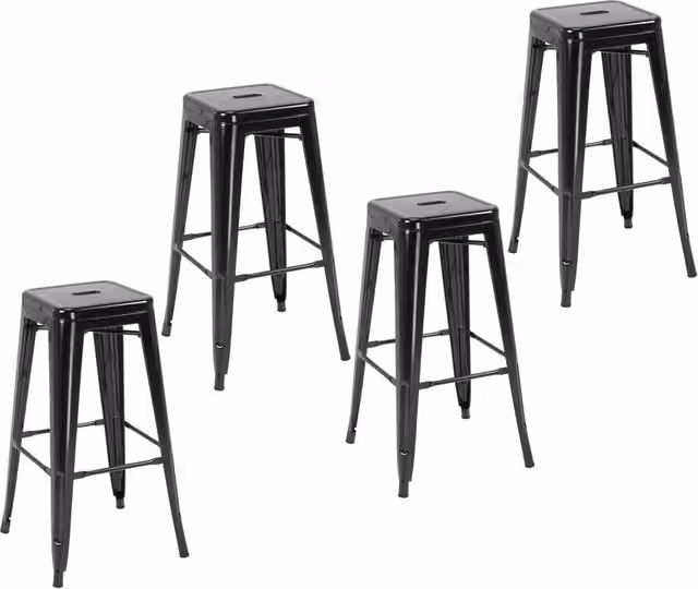 Sgabelli da Bar 4 Pezzi ¨C Minimal ¨C Struttura in Metallo, Stile Retr¨°, Nero