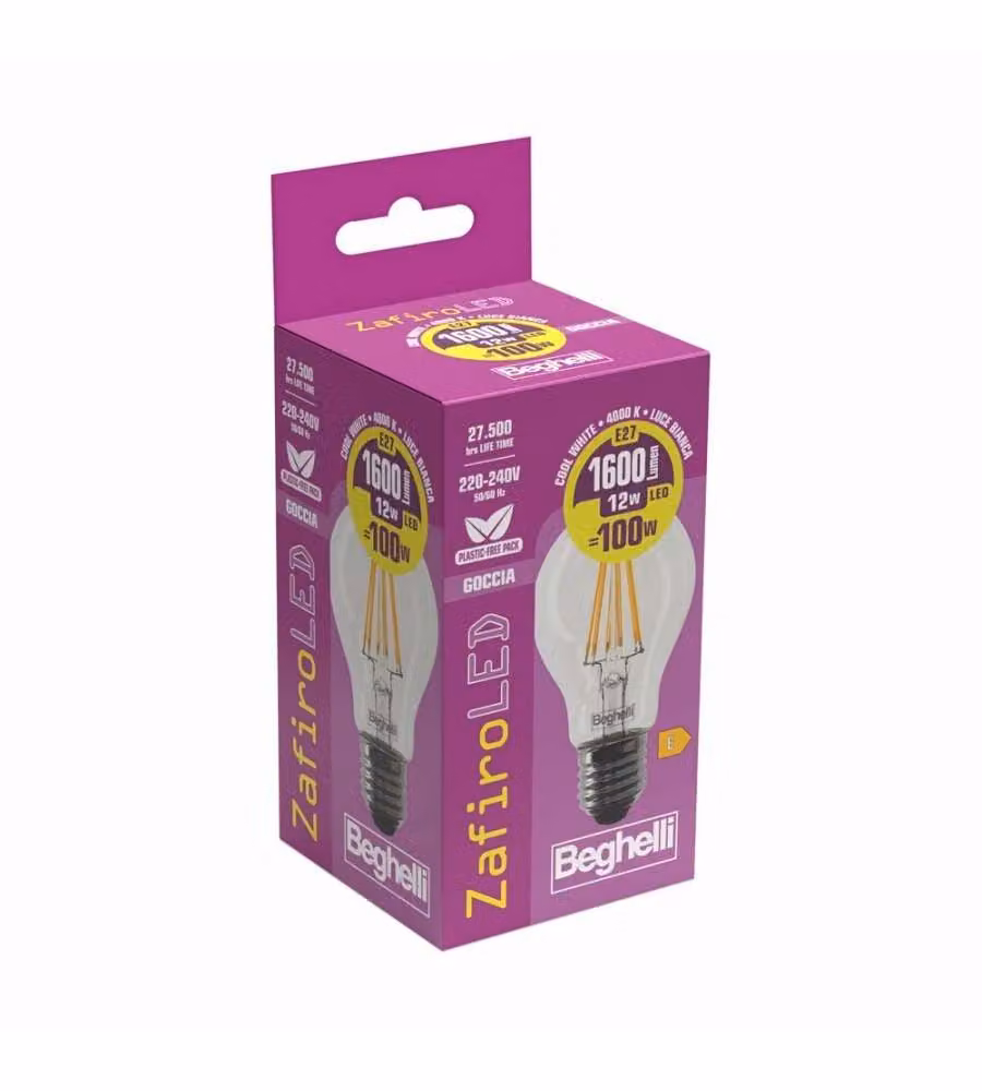 Beghelli Lampadina Led Zafiro Goccia E27 - 12W 1600lm 4000K