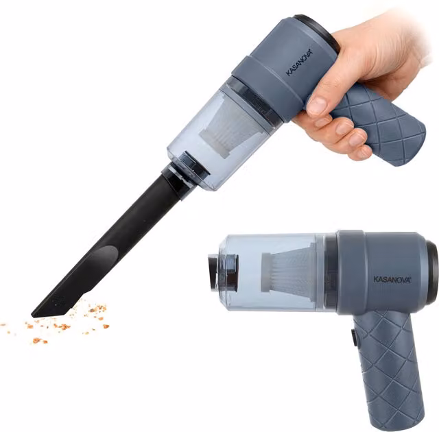 Mini aspiratore senza fili 2 in 1 Kasanova verde e grigio con funzione soffiatore e ricaricabile per auto e peli di animali