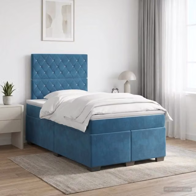 Letto box spring con materasso vidaXL in velluto blu e bianco, con base a sollevamento e molle a tasche, L/P: 120 x 200 cm – 1