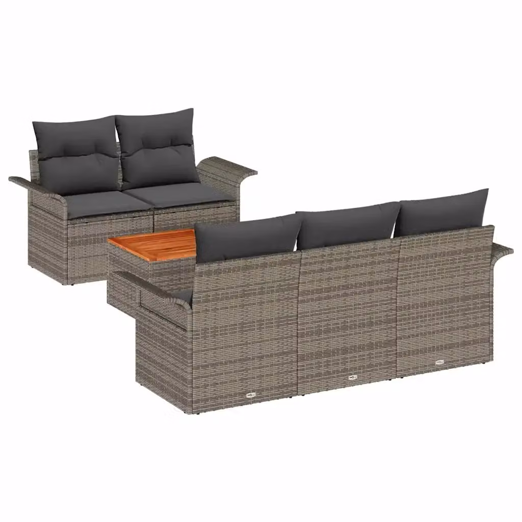 Set Divano da Giardino vidaXL 6 Pezzi Grigio con Cuscini e Tavolino in Polyrattan e Acciaio – 2