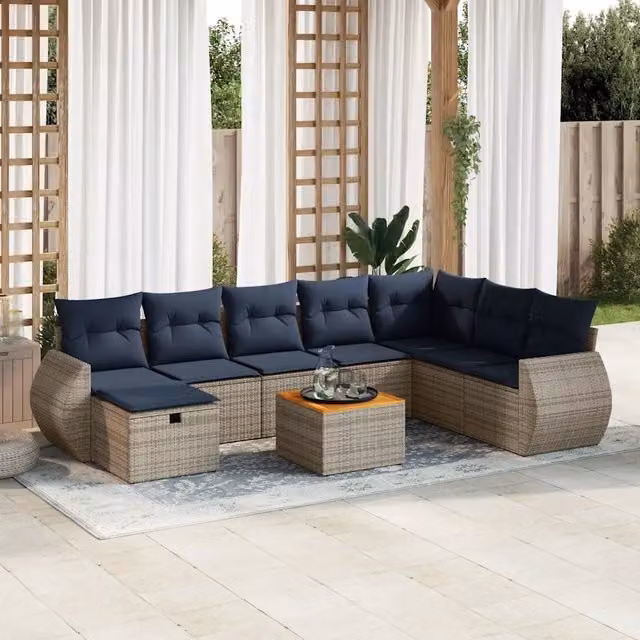 Set Divano da Giardino 9 pz con Cuscini Grigio in Polyrattan 3325862