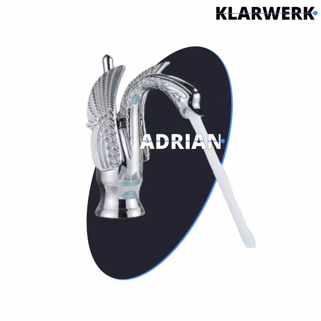 Miscelatore per lavabo ADRIAN in acciaio inox cromato lucido con design a cigno color argento – 2