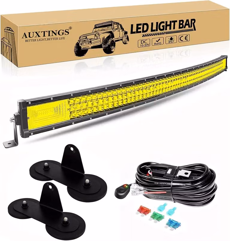 Barra luminosa a LED, forma curva, colore giallo - 675W - 52 pollici - Alloggiamento in alluminio - Illuminazione per fuoristrada