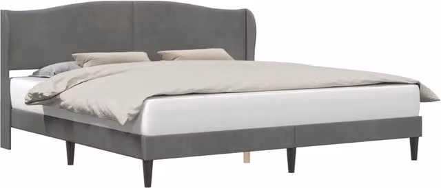 Letto matrimoniale moderno in velluto grigio con struttura in legno e metallo L/P/H: 180 x 200 x 140 cm