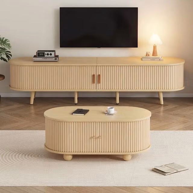 Set TV+tavolino - Xylo - Ovale MDF color legno naturale