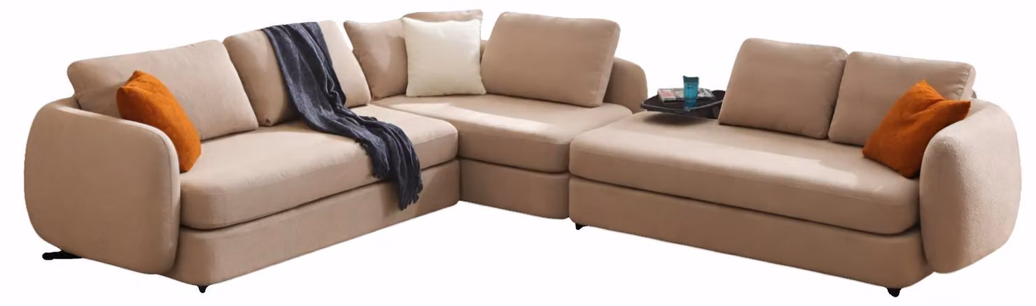 Beiges L-Form Polstersofa Wohnzimmercouch Designer Sofa Metallfüße
