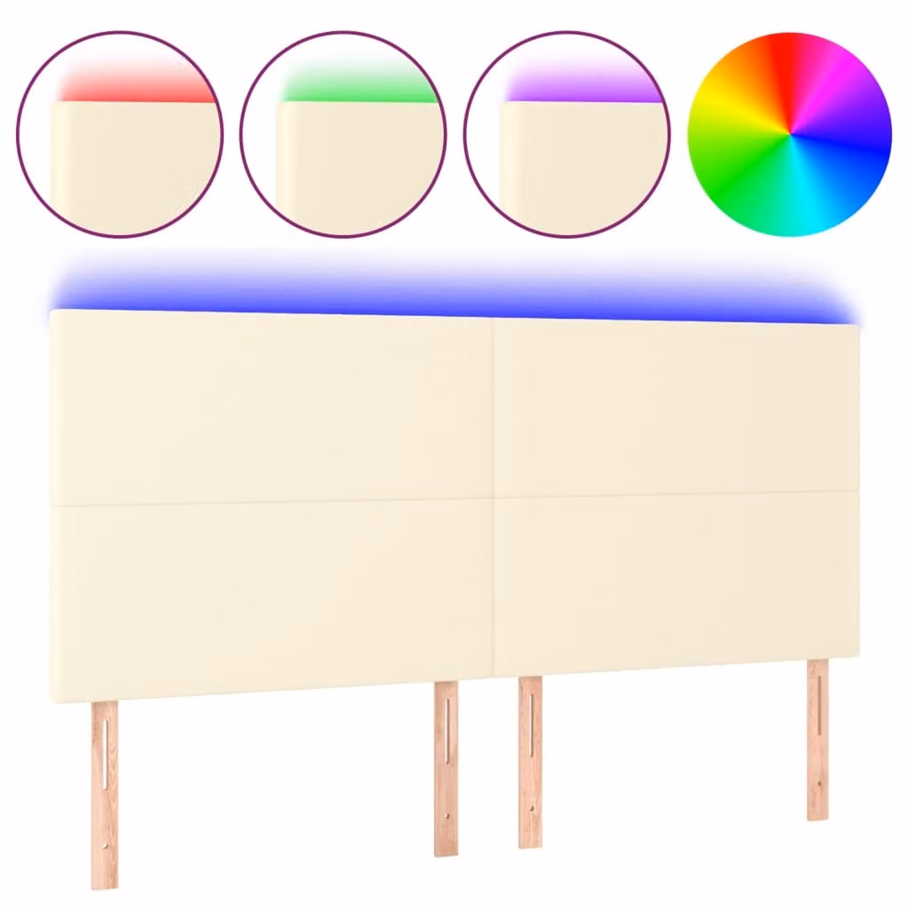 Testiera a LED Crema 160x5x118/128 cm in Pelle finta