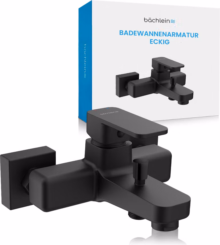 Miscelatore universale per vasca da bagno Bächlein con design angolare - set completo di miscelatore per vasca da bagno con tutti gli accessori - rubinetto monocomando per vasca da bagno nero opaco - angolare