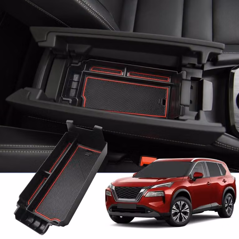 Contenitore portaoggetti per la console centrale, compatibile con Nissan X-Trail T33, quarta generazione, dal 2022 al 2026, colore rosso