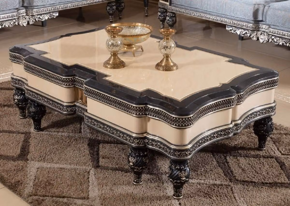 Casa Padrino tavolino barocco beige / nero / oro - Magnifico tavolo da salotto in legno massiccio in stile barocco - Mobili da salotto barocchi - Nobile & Magnifico