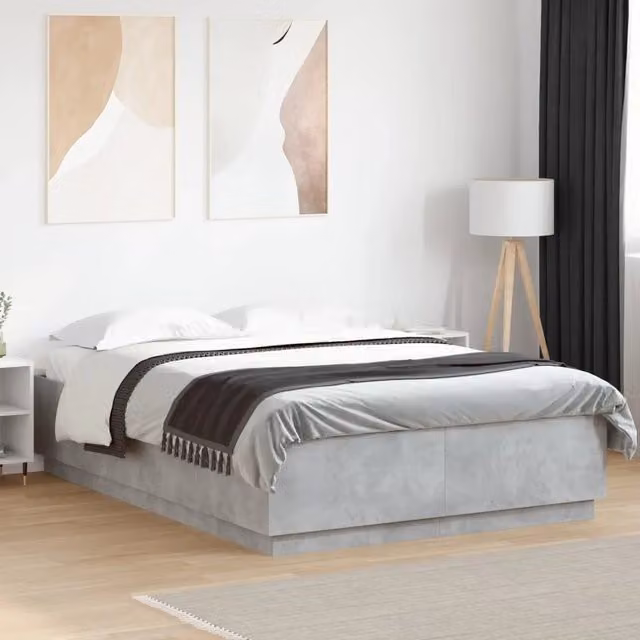 Letto con Giroletto Moderno vidaXL in Legno e Tessuto Grigio L: 150 cm, P: 200 cm, H: 30 cm – 1