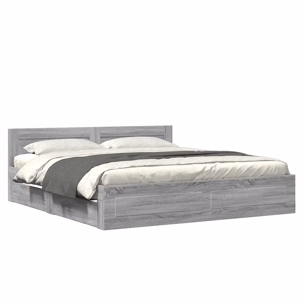 vidaXL Giroletto con Testiera Grigio Sonoma in Legno Multistrato L: 183 cm, P: 180 cm, H: 203 cm – 2
