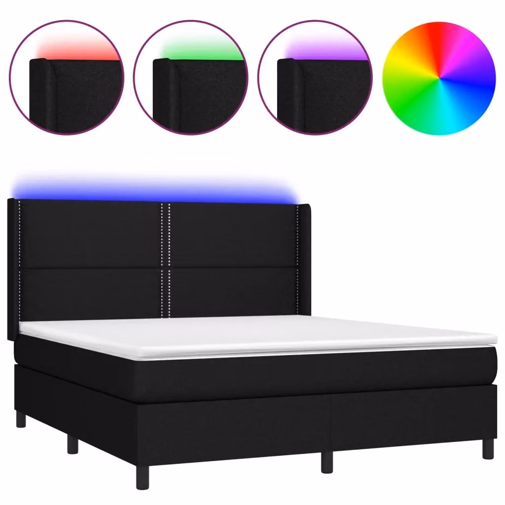 Letto Ibrido con Materasso vidaXL in Tessuto Nero con Illuminazione LED e Porte USB L/P/H: 180 x 200 x 128 cm – 2