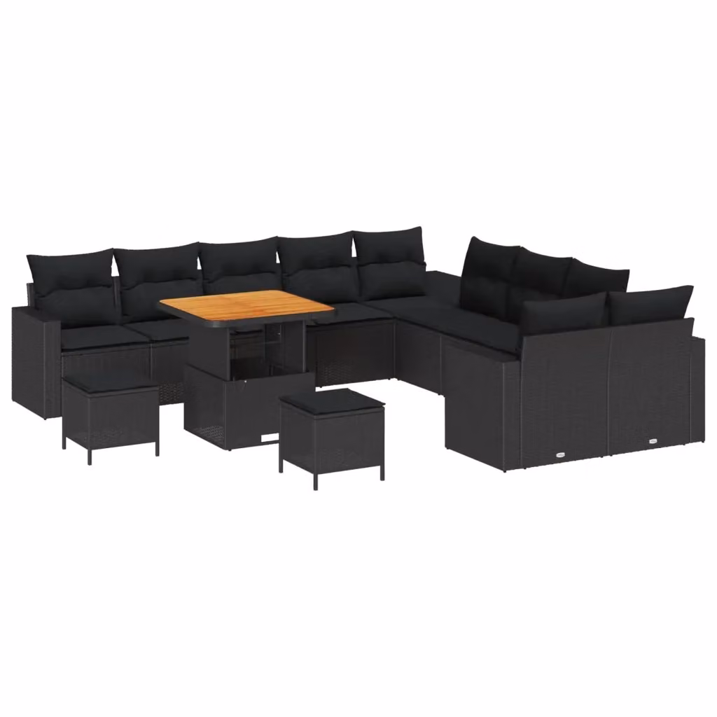 Set Divano da Giardino vidaXL a 10 posti in Polyrattan Nero con Cuscini e Tavolino da Esterno – 2