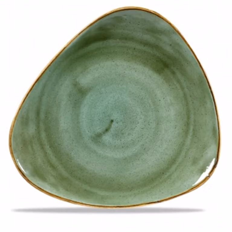 Piatto piano triangolare in porcellana verde stone, diam. 31cm, 12 pezzi
