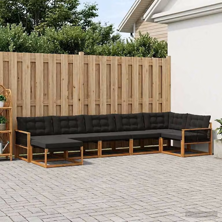 Set di divani da esterno vidaXL 7 pz in legno di acacia con cuscini rimovibili, colore marrone e nero