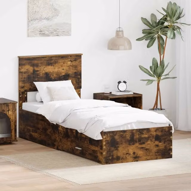 Struttura del letto-Giroletto Rovere Affumicato e Argento 75 x 190 cm 815332