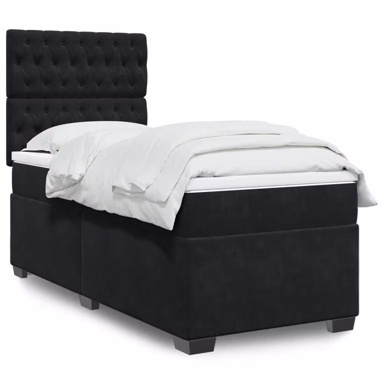 vidaXL Giroletto a Molle con Materasso in Velluto Nero L/P: 100 x 200 cm