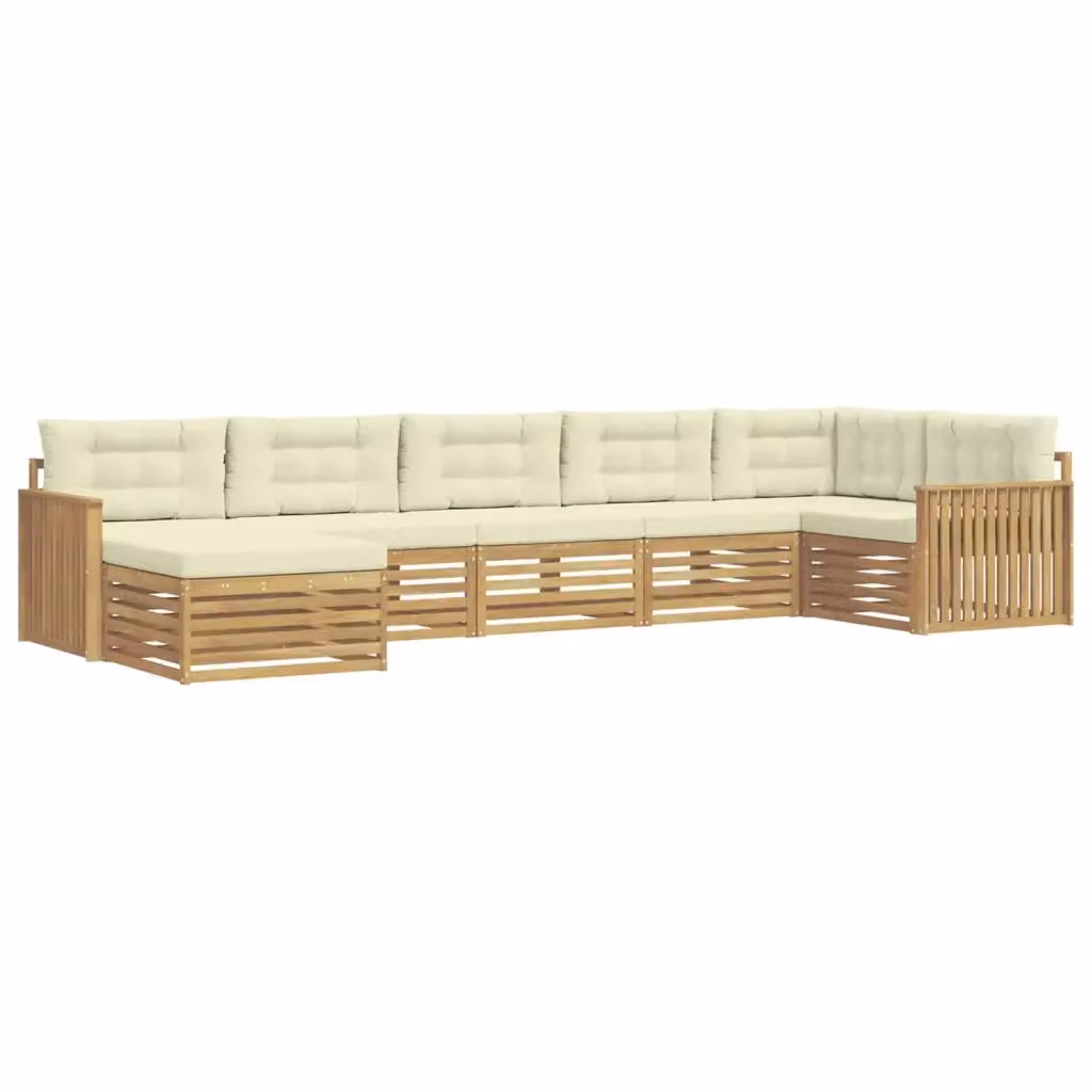 Set di divani da esterno a L vidaXL in legno di acacia con cuscini bianco e beige – 2